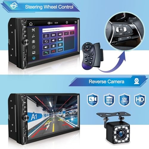 Wireless Double Din Car Stereo Works with Apple Carplay,7 Inch HD 1024 * 600