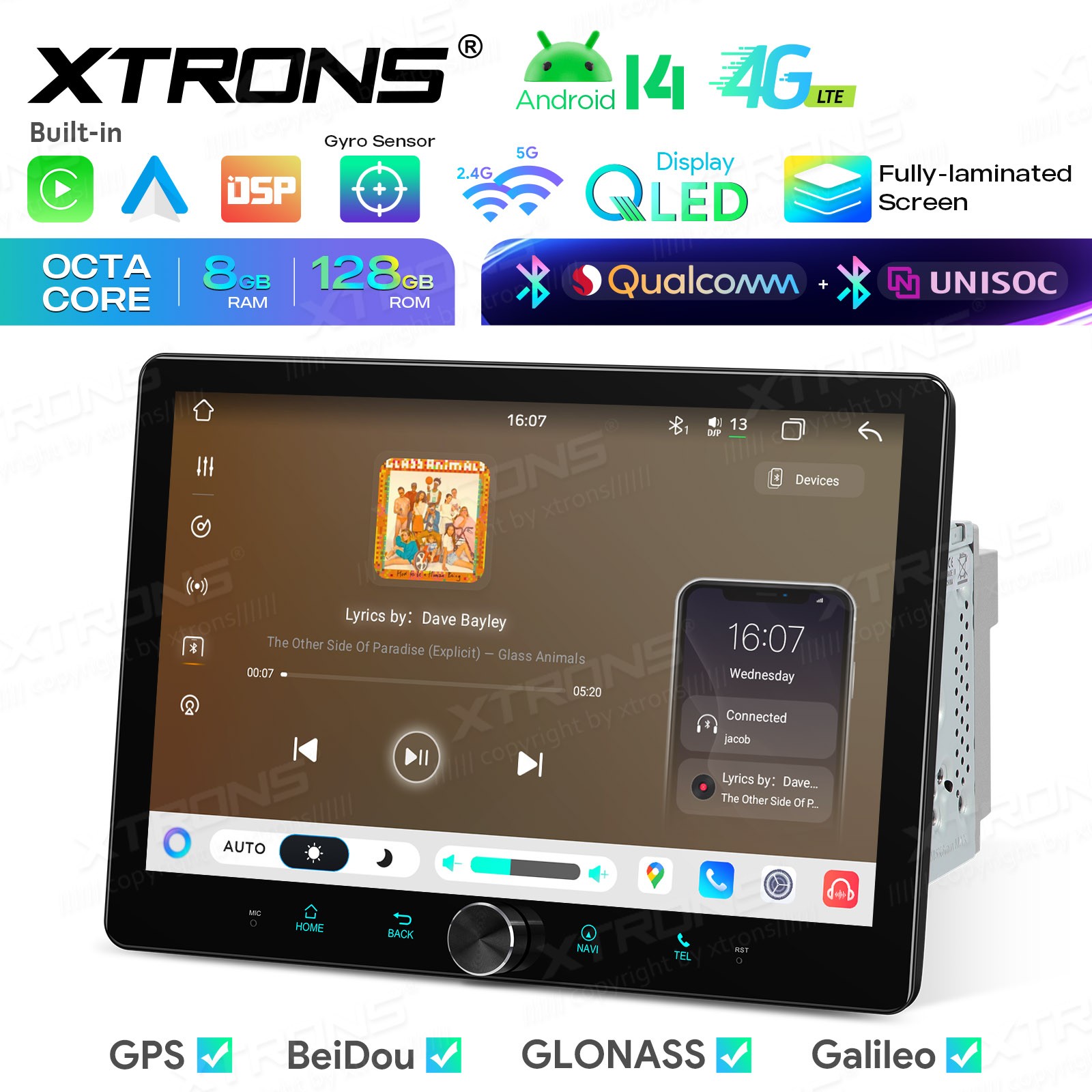 10.1″ AKM DSP Android 14 Radio For Universal 2 Din 8GB 128GB QLED GPS Navigation