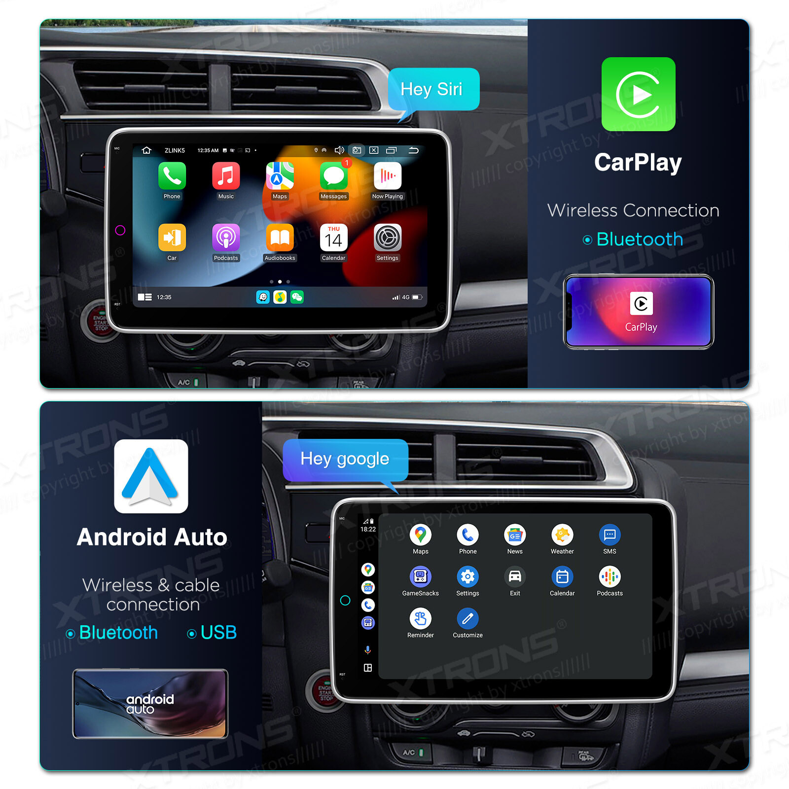 10.1″ Rotatable Screen 1-DIN 8Core Android 13 64GB Car Play Stereo GPS Radio DSP