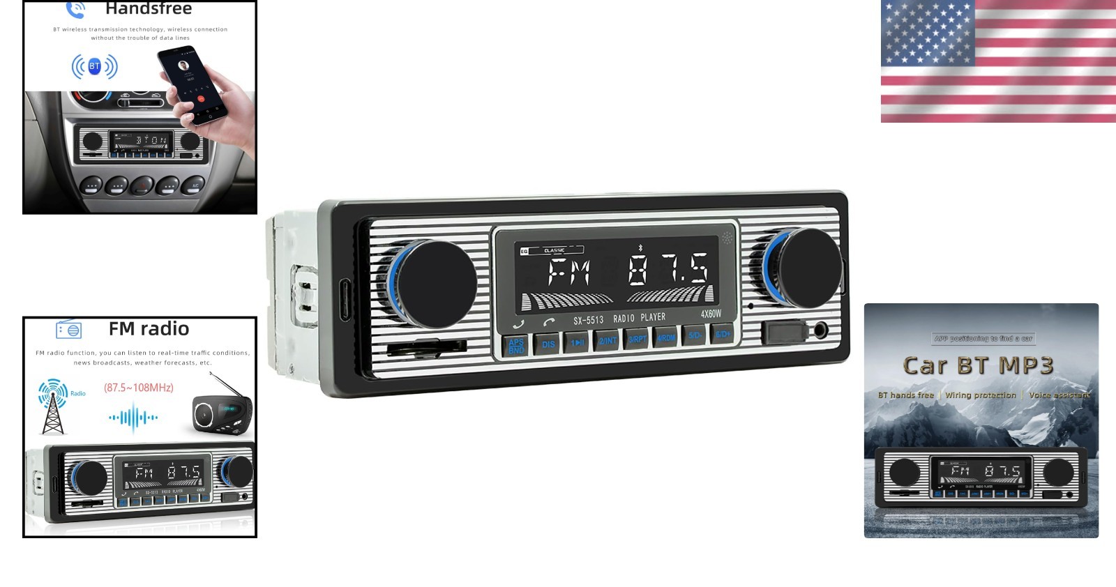 Vintage-Inspired 7-Inch Bluetooth Car Stereo with FM Radio & Remote