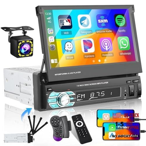 (Stable) 7 Inch Single Din Carplay Car Stereo, Flip Out Touch USB, Carplay