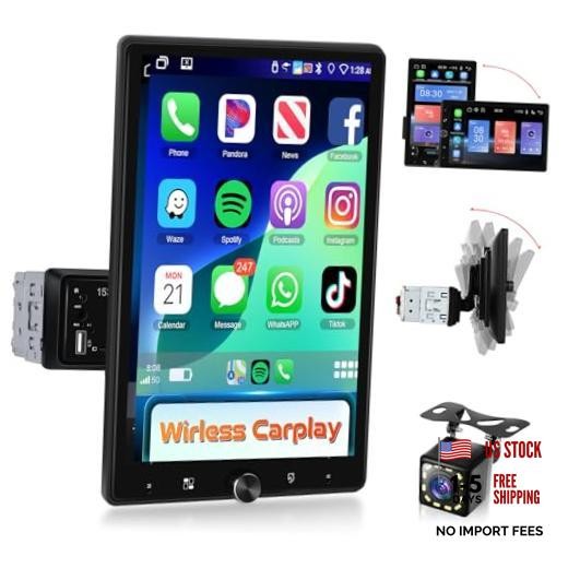 10.4″ Single Din Radio Car Stereo with Wireless CarPlay & Android 10.4 Inch