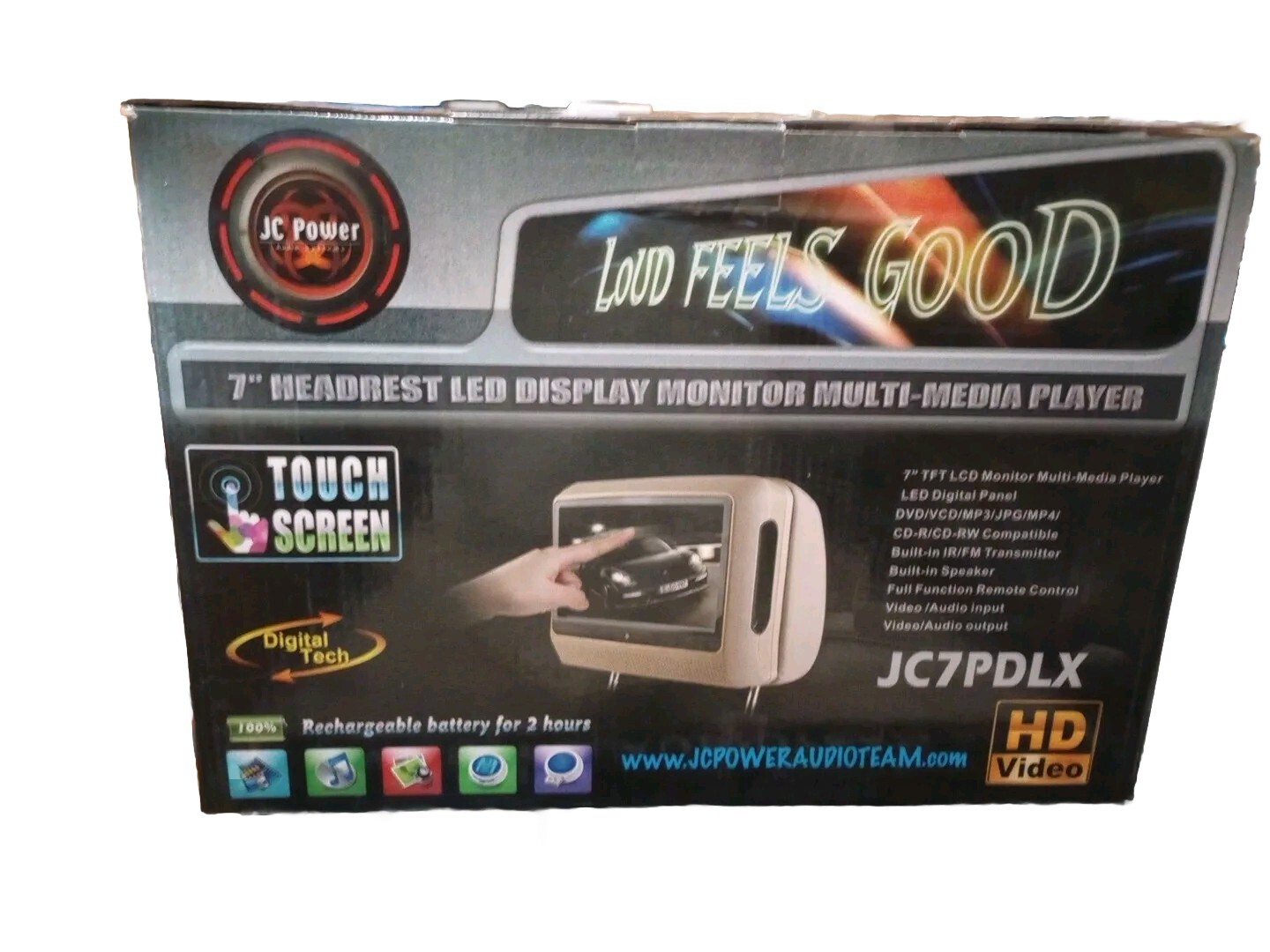 JC POWER JC7PDLX HD 7″ HEADREST, TOUCH SCREEN, USB, SD, AV OUT, AV IN , GRAY NEW