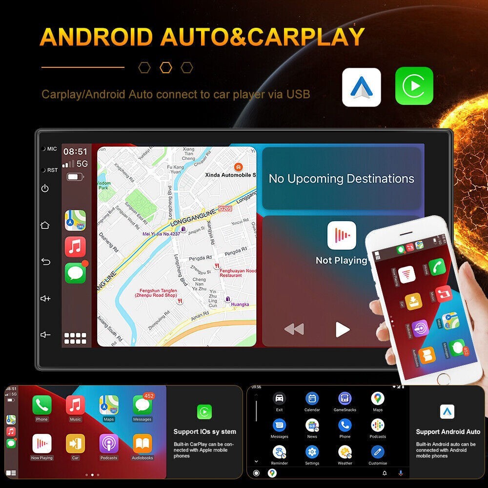 7inch 4+64GB Android 15 Apple Carplay Car Stereo Radio GPS WIFI 2 Din Navigation