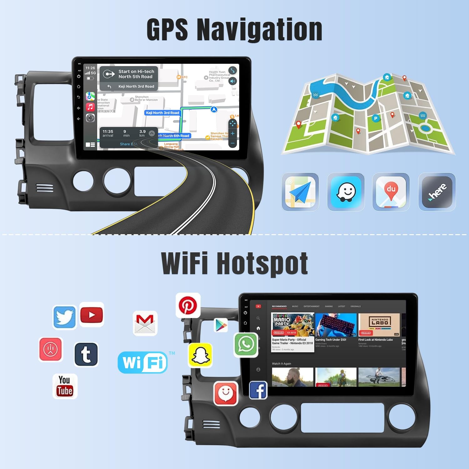 Naifay Car Radio For Honda Civic 2006 2007 2008 2009 2010 2011 Wifi Gps