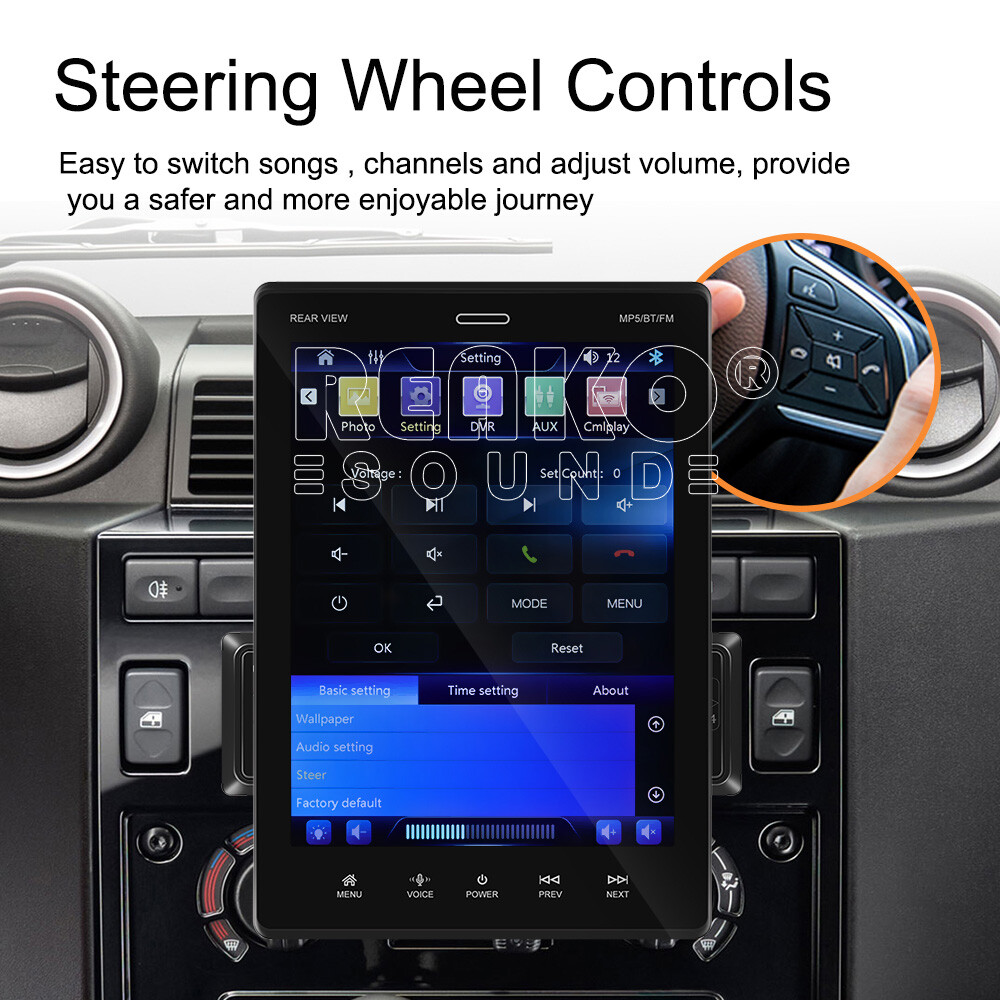 Removable 1DIN 9.5″ Touch Car Stereo FM Radio Bluetooth Apple Carplay MP5 Player