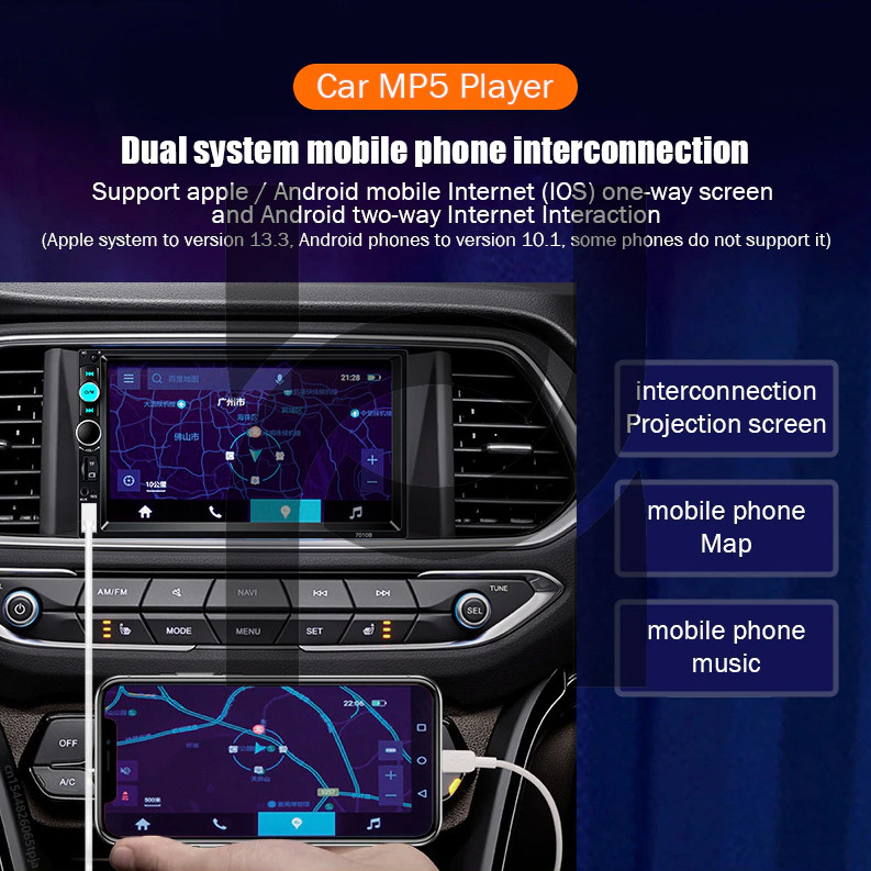 Double 2 DIN Car MP5 Player 7″ Bluetooth Touch Screen Stereo Radio With Camera