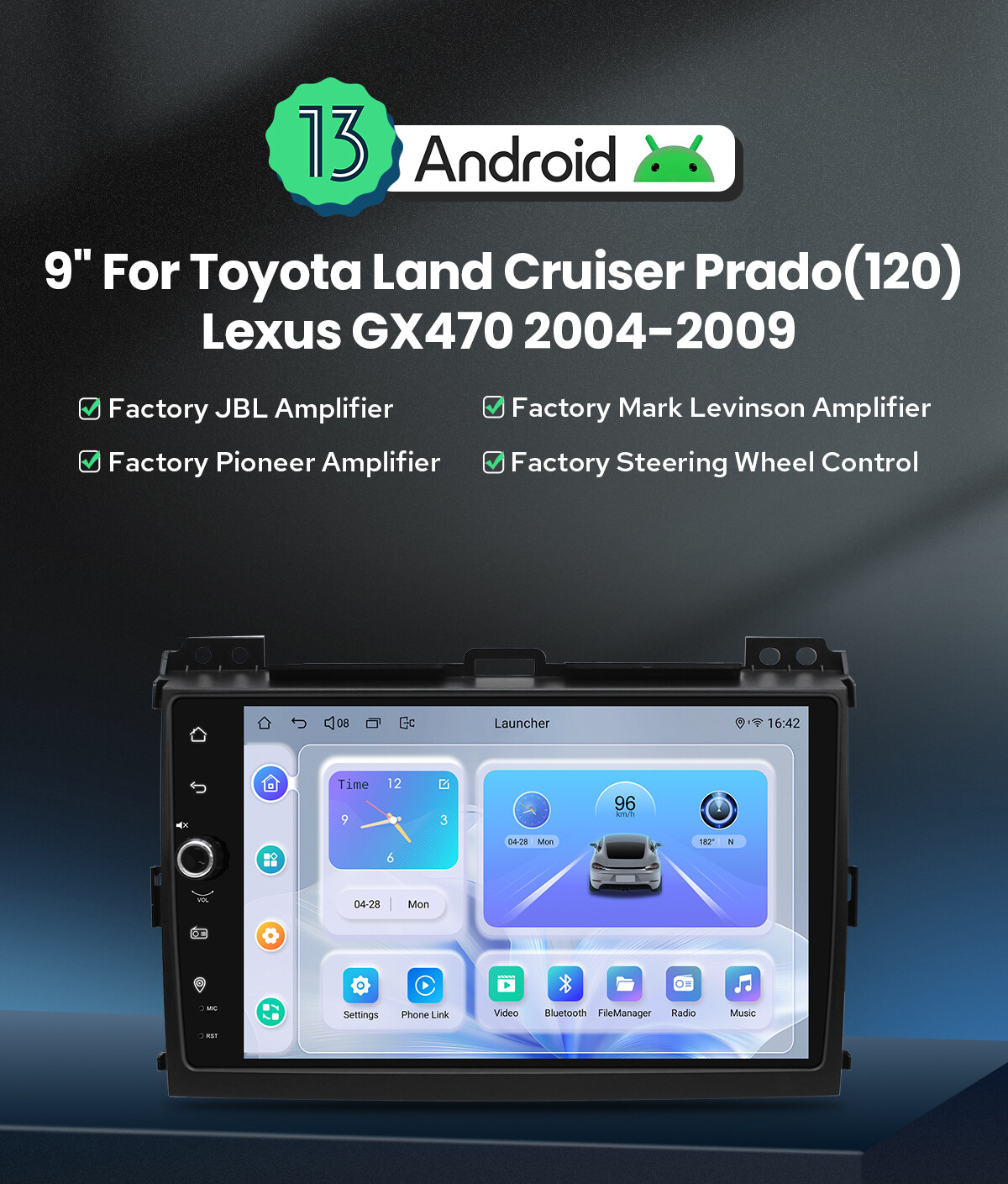 Android 12 Head Unit 9 inch for Toyota Land Cruiser Prado Lexus GX470 2004-2009