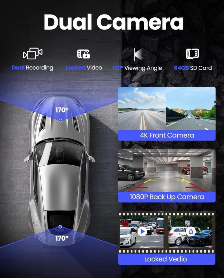 UNBRANDED PORTABLE APPLE CARPLAY 9″ SCREEN CAR STEREO WITH 4K DASH CAM/REAR CAM