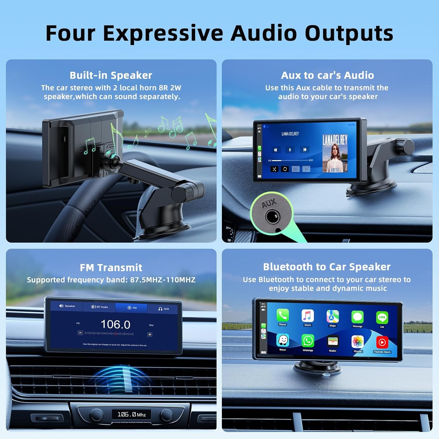 Portable Car Stereo Radio Wireless Apple Carplay & Android Auto FM 9.26in BT 5.3
