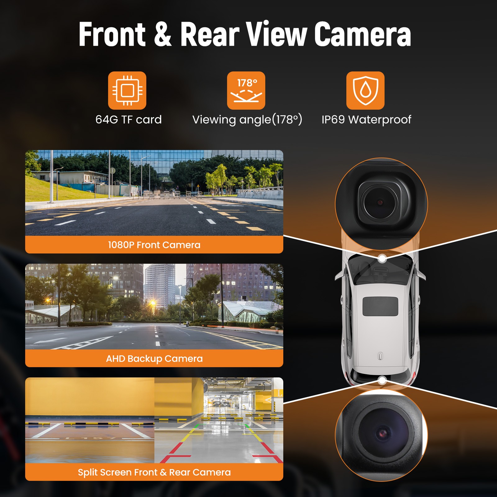 CarPlay Android Auto Car Stereo DVD Player for Truck 12-24V Front Rear Cam