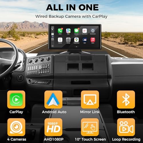 Truck RV Camera System with CarPlay & Android Auto,10.36” Touch Screen with