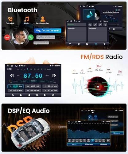 9″ Double Din Car Stereo, 2G+64G Android Auto & Wireless Carplay, GPS, Bluetooth