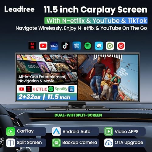Largest 11.5 inch Wireless CarPlay Screen for Car,Built-in N black