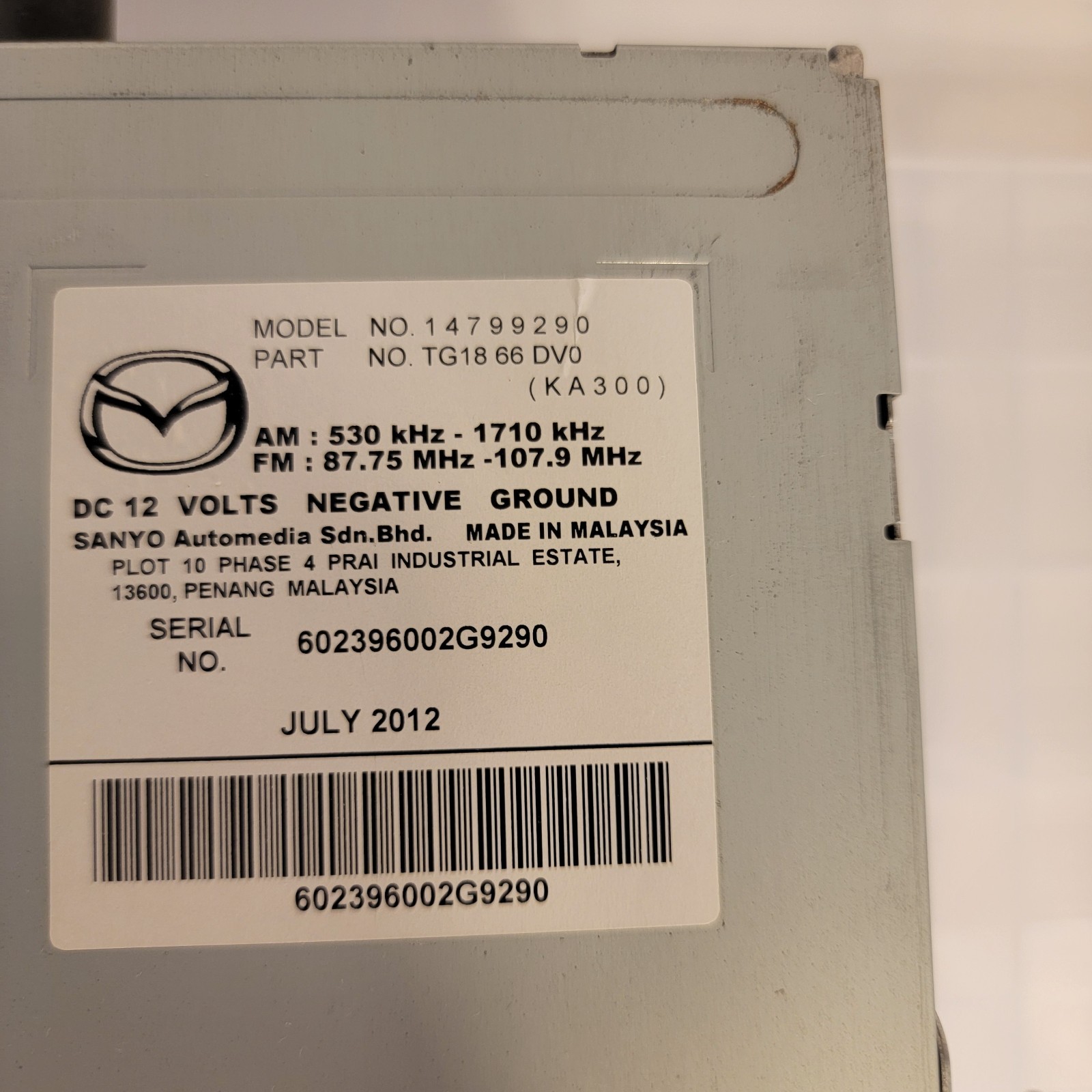 11 12 Mazda CX-9 AM FM CD Navigation Radio Receiver OEM TG18 66 DV0 / 14799290