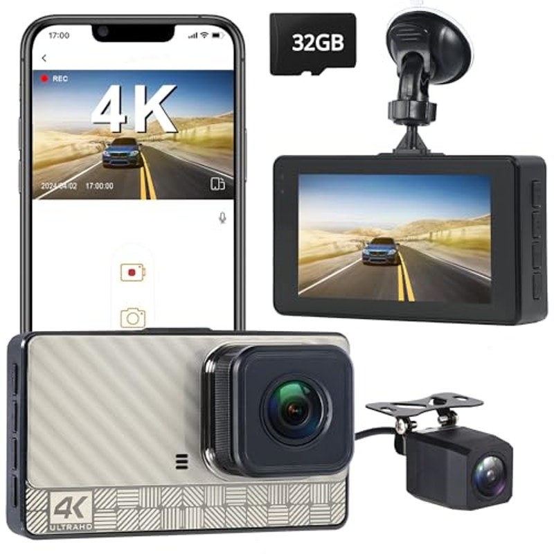 BRAND NEW 4K Front Dash Cam 2K Rear Full HD Wide Angle Night Vision Dash Camera