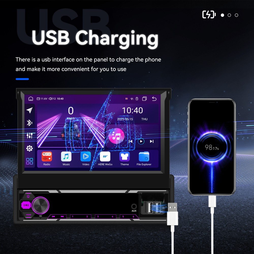 7″ 4G+64GB Car Stereo Radio 1 DIN CarPlay 8 Core Android 15 GPS Flip Out Screen