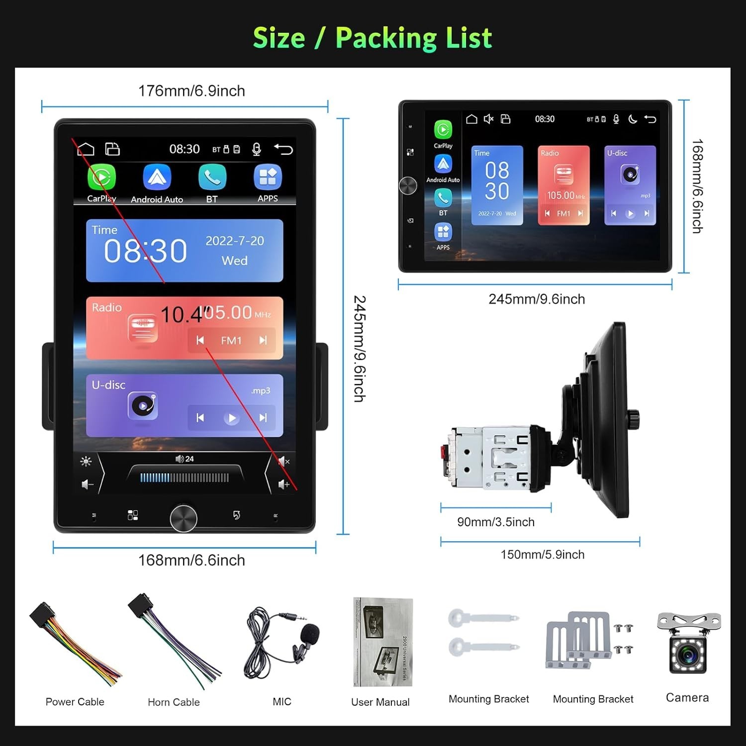 10.4″ Rotatable Touchscreen with HD Backup Camera and Subwoofer Support