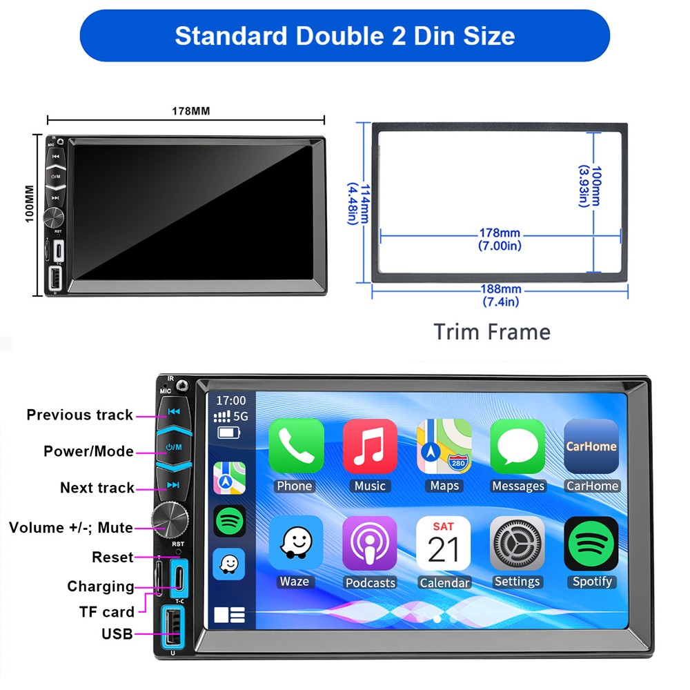 7″ Car Stereo Apple Carplay Radio Bluetooth Player For Toyota Tundra 2003-2006
