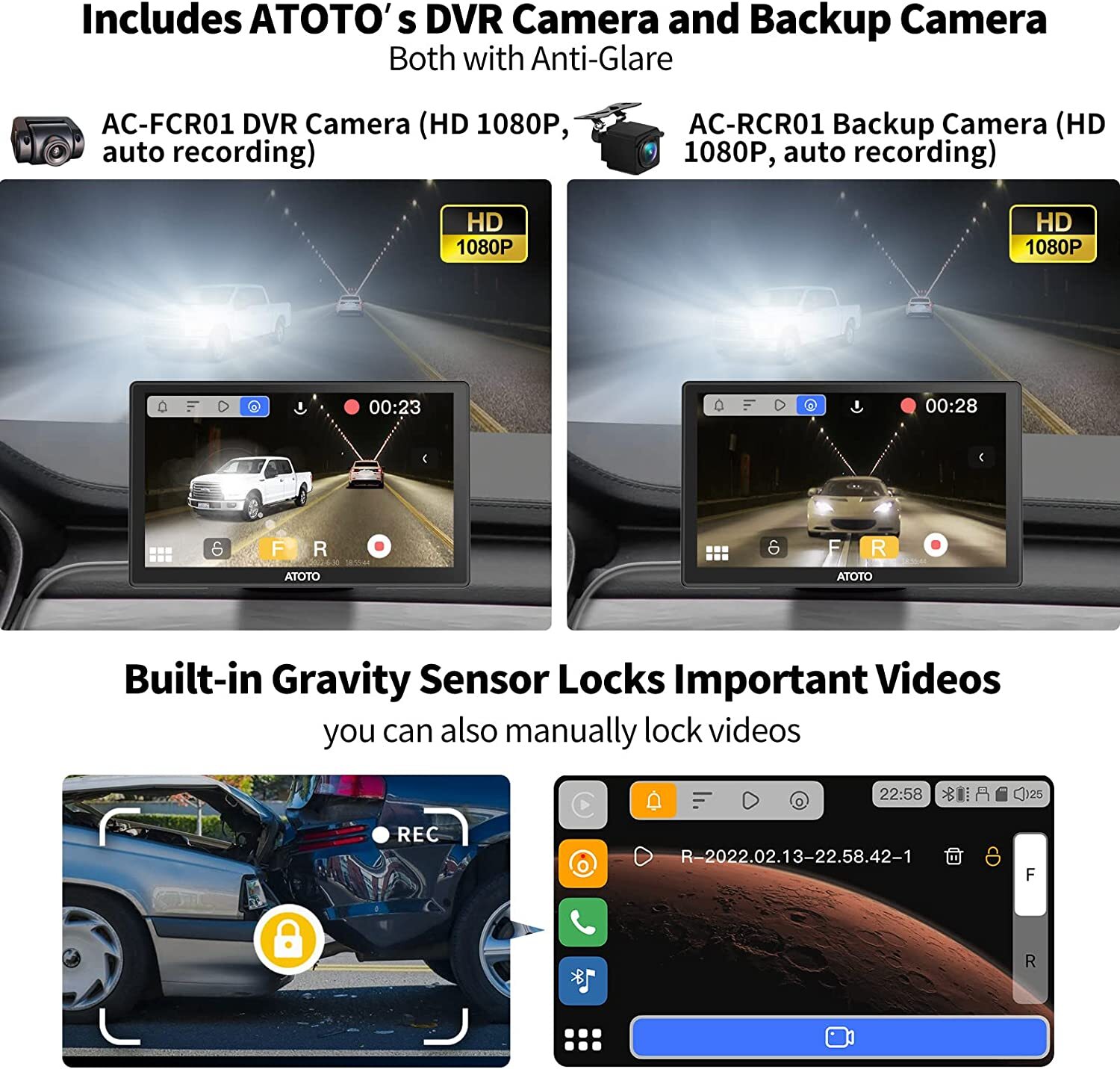 ATOTO P8 7″ Portable Car Stereo+Dash&Rear Camera+Remote Control Wireless Carplay