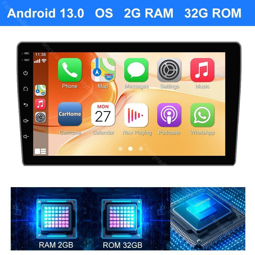10 inch Double Din Car Stereo Radio Android 13 GPS Wifi Touch Screen MP5 Carplay