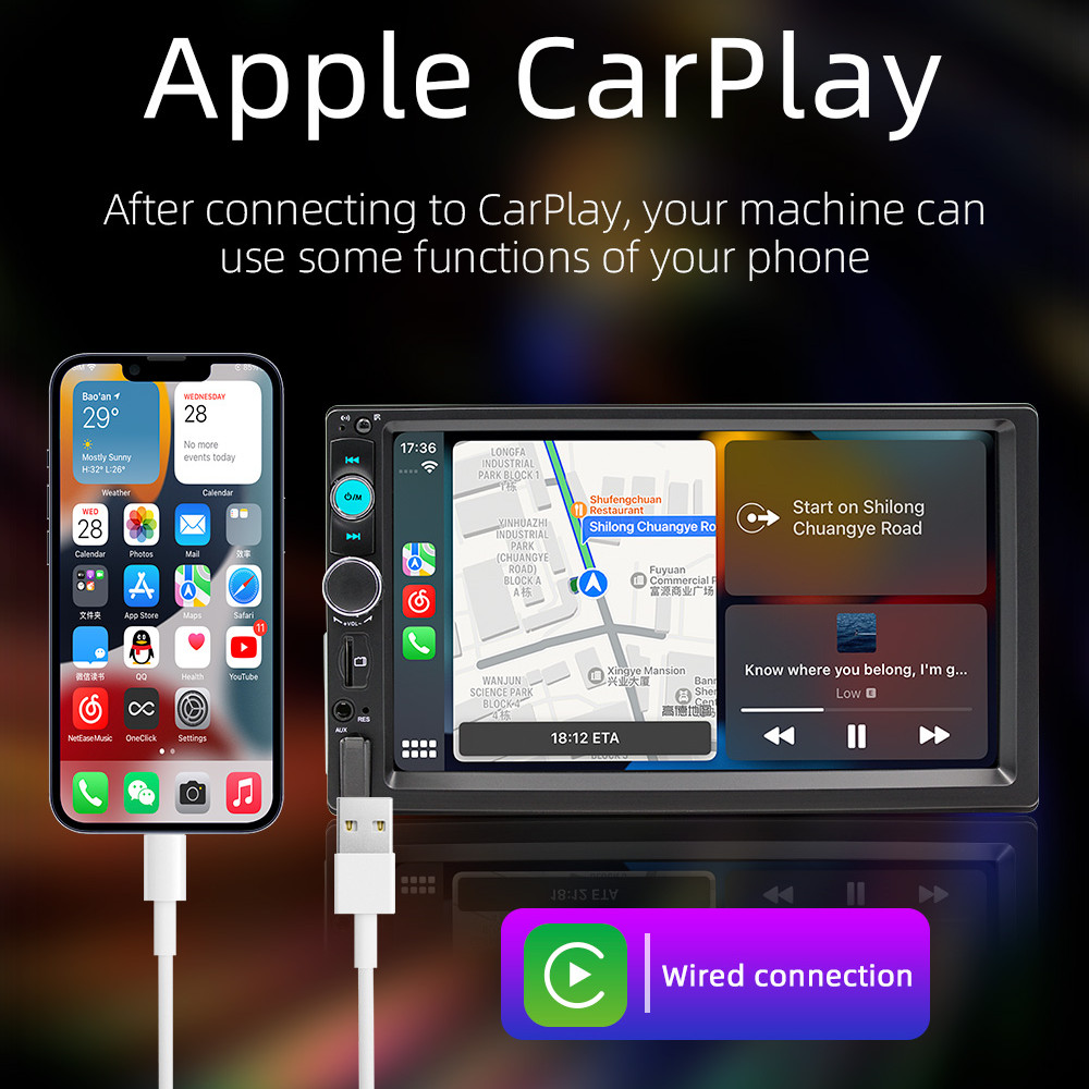 Single 1Din 7″ Touch Screen Stereo Bluetooth Radio Car Apple/Android Carplay GPS