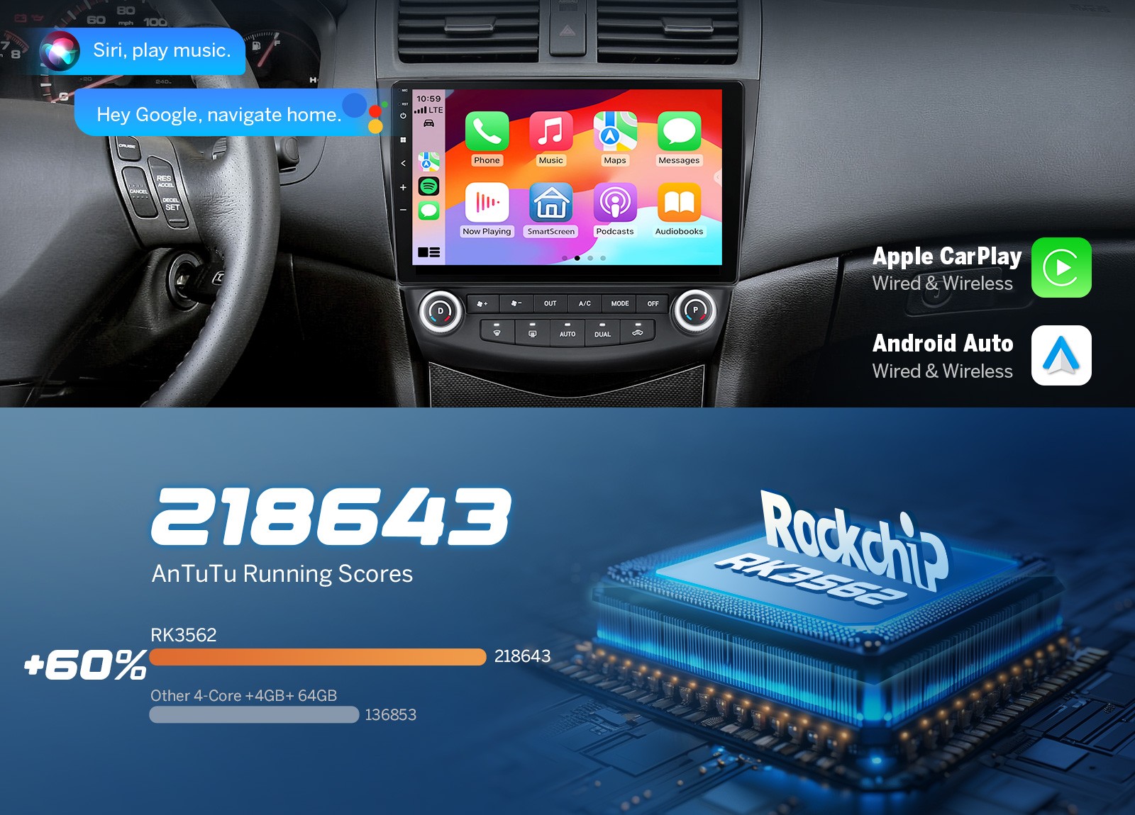10.1″ IPS Android Auto 4+64G for 2003-2007 Honda Accord Car Radio CarPlay WiFi 6