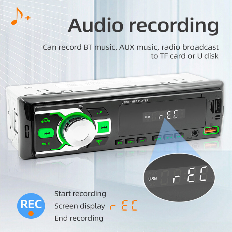 US Car Stereo Bluetooth USB TF FM MP3 Player AUX 1Din Voice Assistant WMA/WAV×1