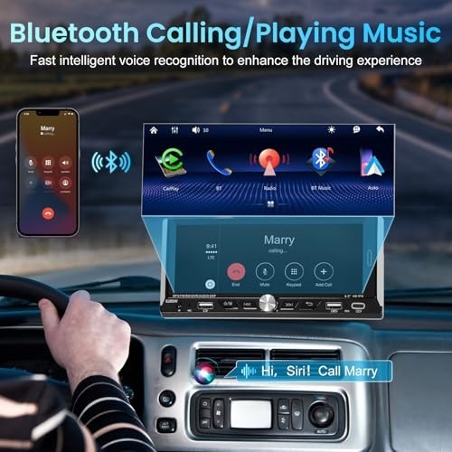 Single Din Car Stereo 6.9″ Touchscreen, Wireless Apple Carplay, Android Auto, Bl