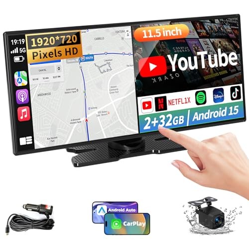 Largest 11.5 inch Wireless CarPlay Screen for Car,Built-in N black