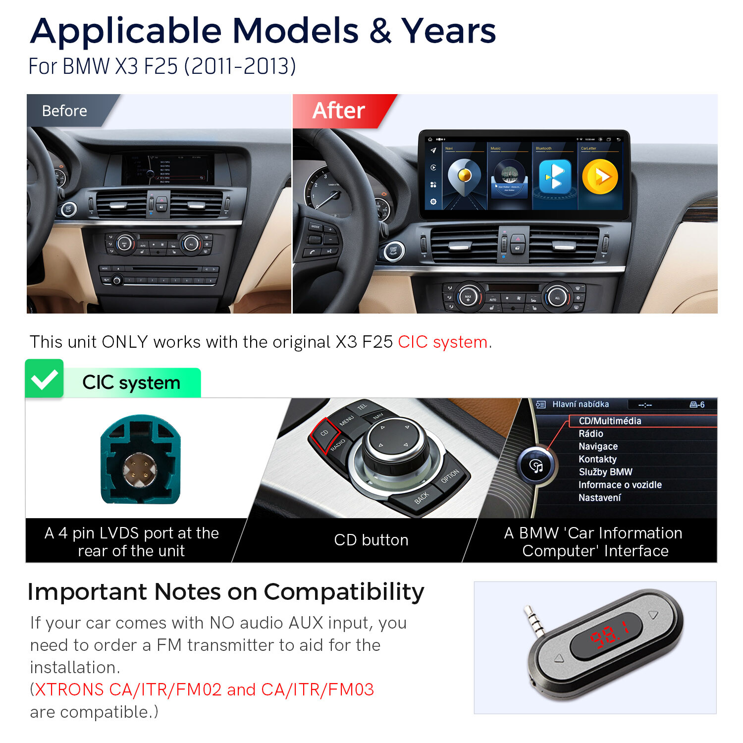 12.3 inch Android 14 8-Core Car Stereo GPS Navi 4G LTE 4+64GB For BMW X3 F25 CIC