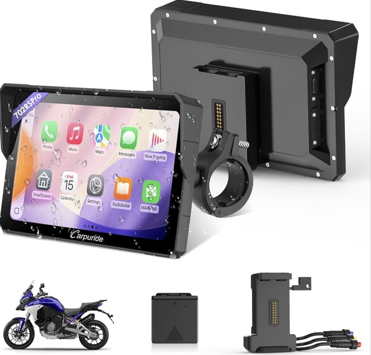 W702RS PRO Motorcycle GPS Wireless Carplay/Android Auto/Radar BSD, 7.02 inch