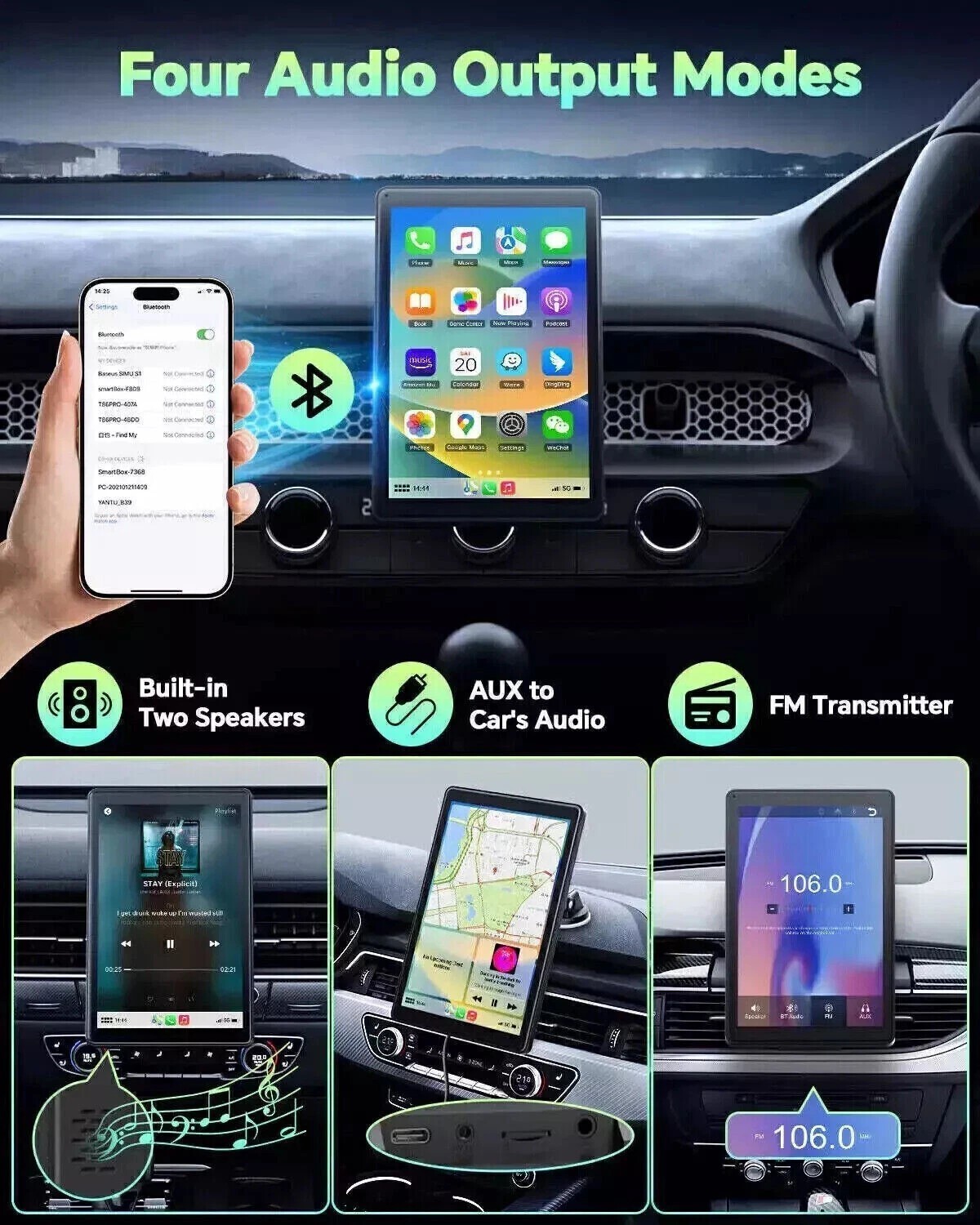 New Portable Car Stereo 7″ Touch Screen BT Wireless Apple Carplay Android Auto