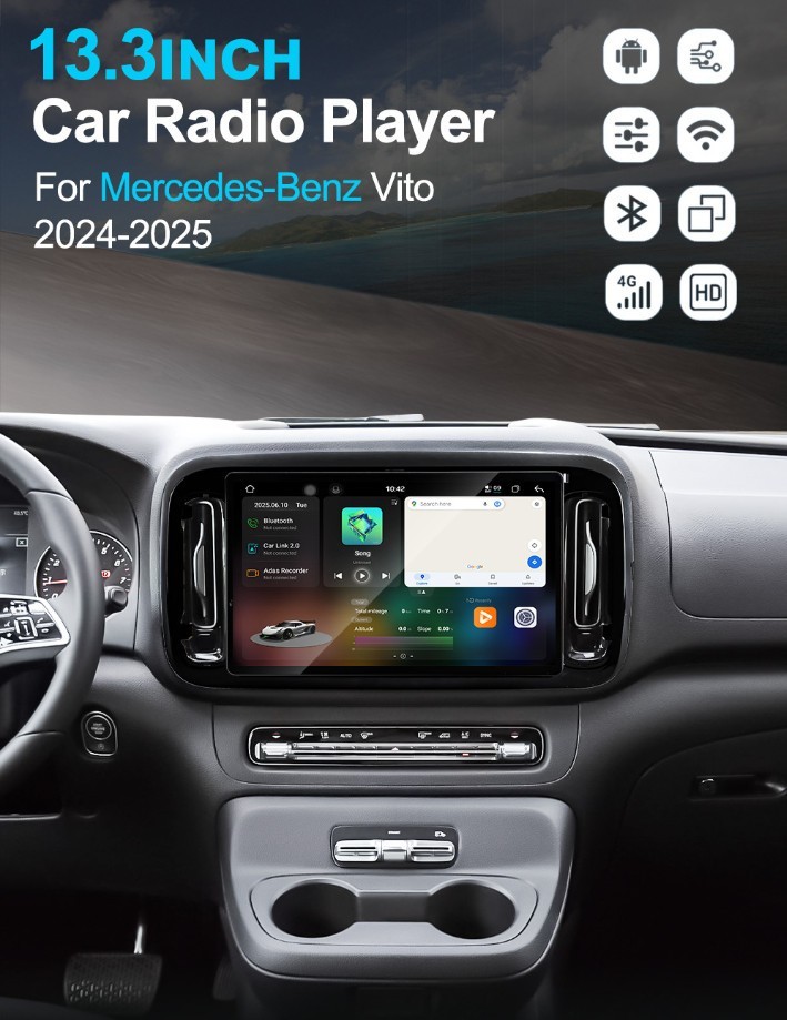 13.3″ 6G+128G Android 13 CarPlay Car Radio GPS For Mercedes Benz Vito Metris