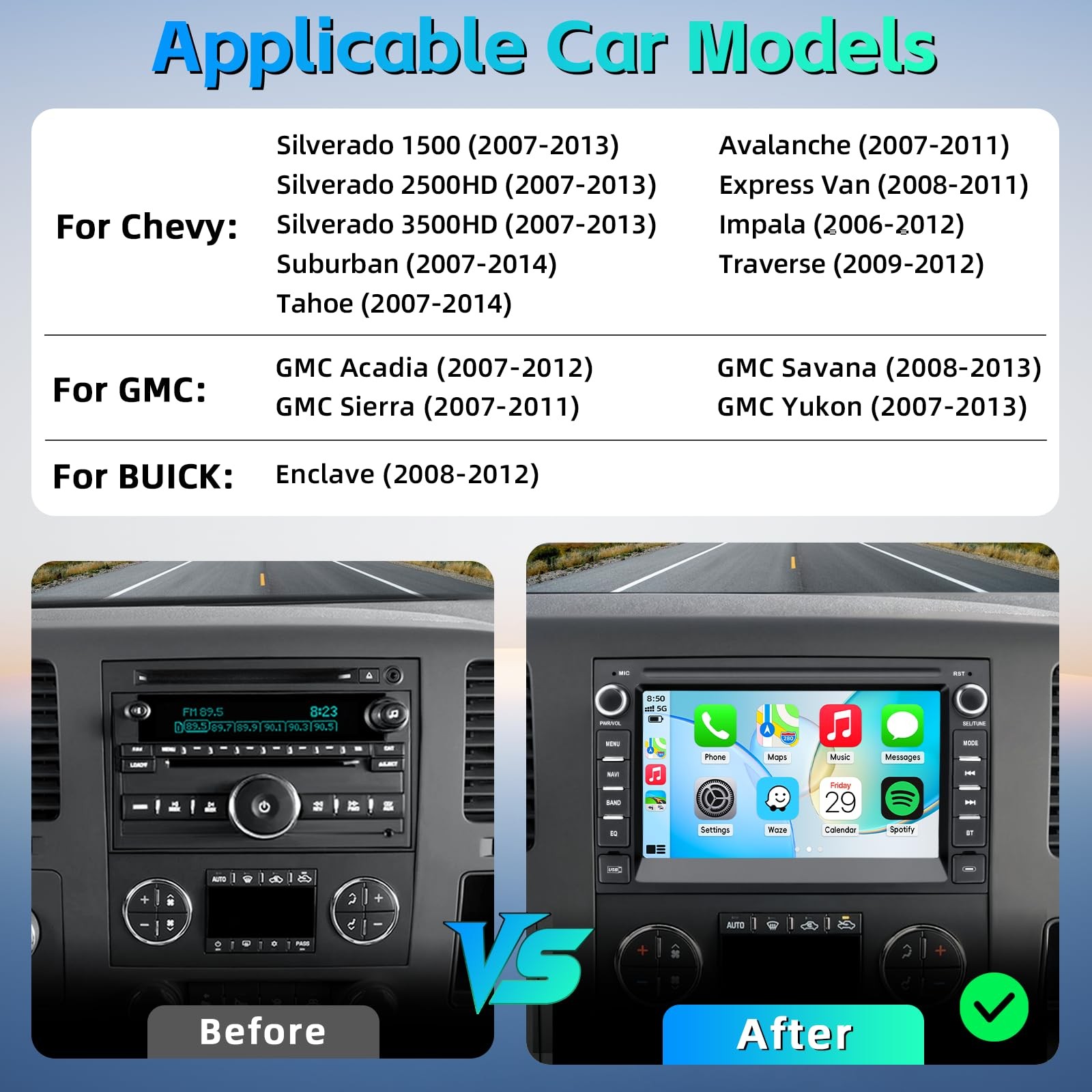 Car Stereo for Chevy Silverado 2007-2013 with Android 15 & Wireless CarPlay