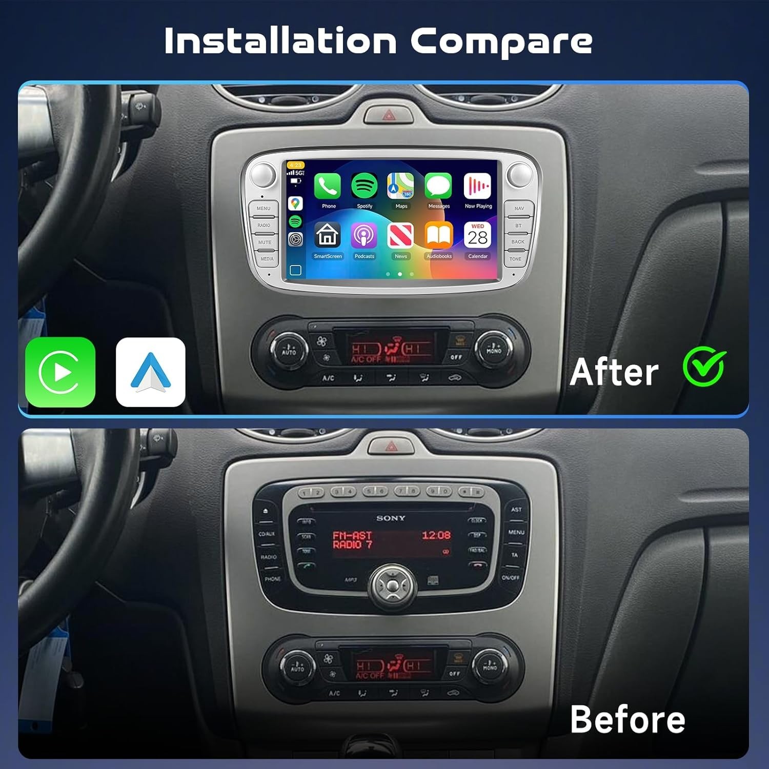 7″ 8Core 4+64G Android Auto Carplay Ford Focus MK2 Mondeo 2008-2011; EU Version
