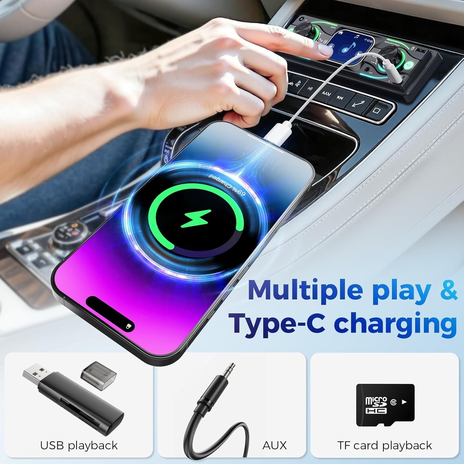 Single DIN Car Stereo with Touchscreen, Bluetooth Audio, Car Radio Receiver, …