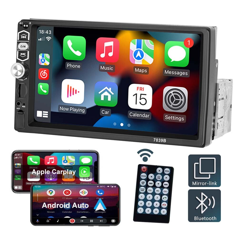 7″ Single 1 Din Touch Screen Car Stereo Radio IOS/Android CarPlay Bluetooth Play