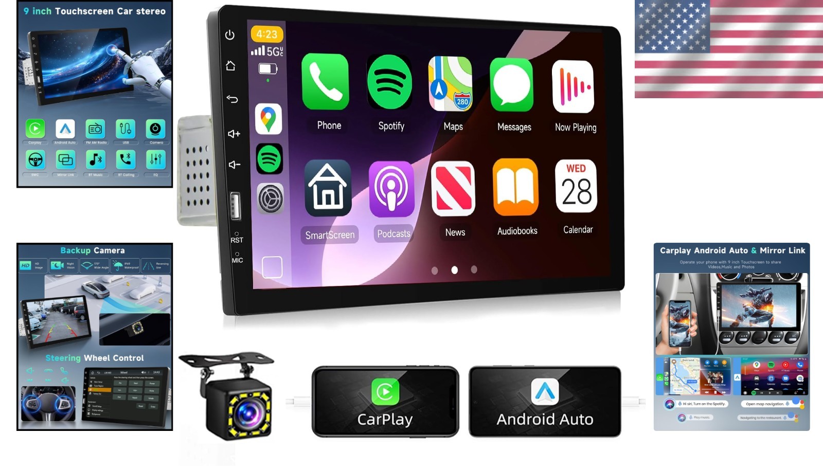 HD Touchscreen Car Audio Receiver with Bluetooth, FM Radio & Backup Camera Input
