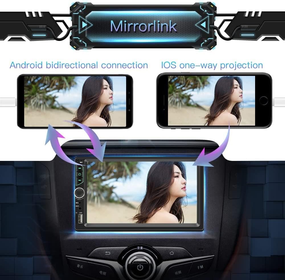 Leadfan 7inch Car Stereo Double Din Radio with backup camera