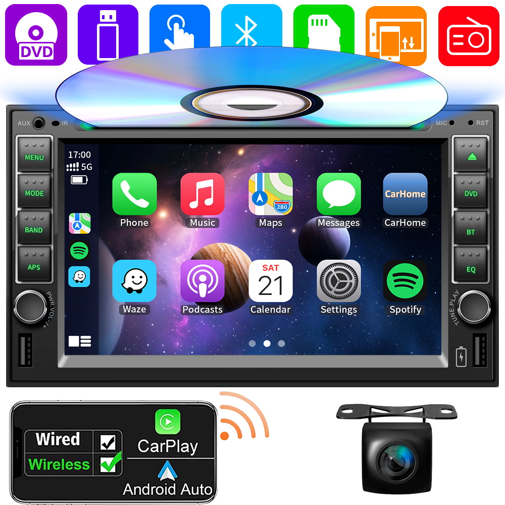 Car Stereo Bluetooth Carplay GPS Navi Radio Double 2 Din 6.2″ CD DVD Player AM