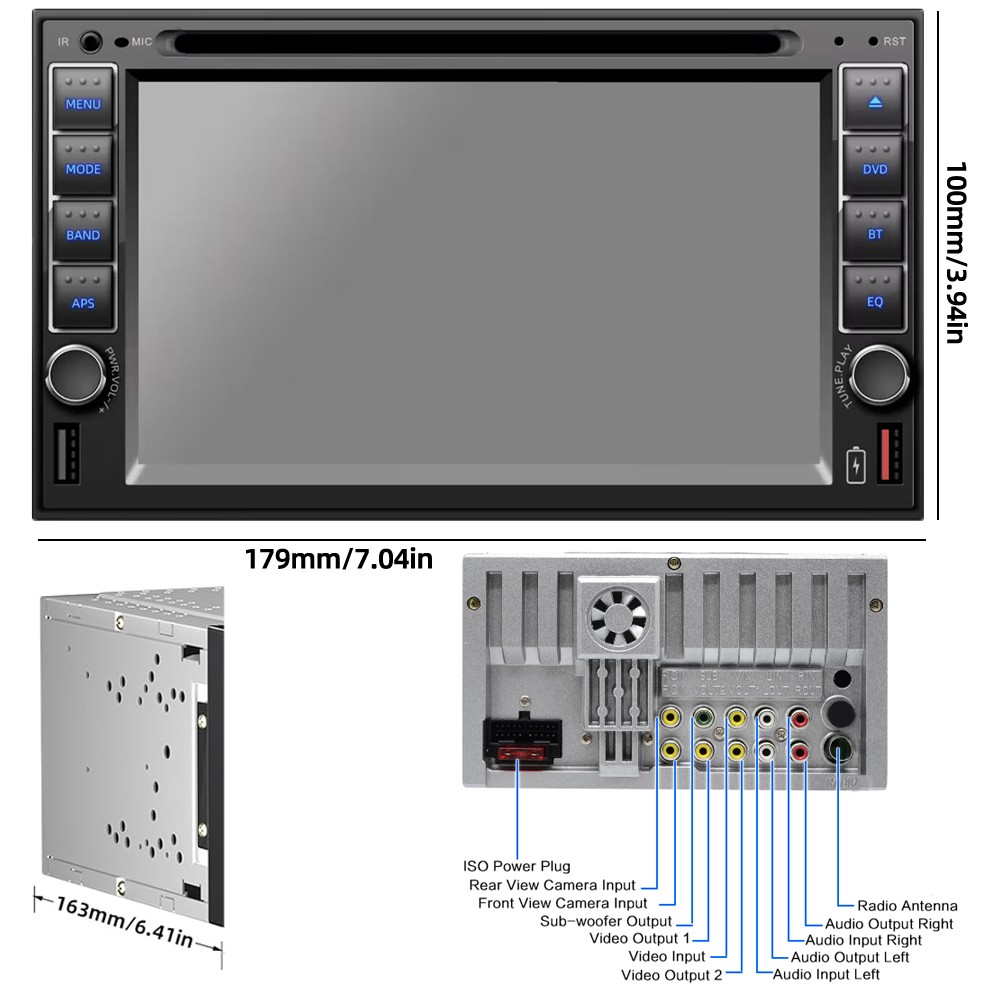 2 Din USB/SD/AUX Stereo Remote control Touch Screen Bluetooth 6.2″ DVD/CD Player