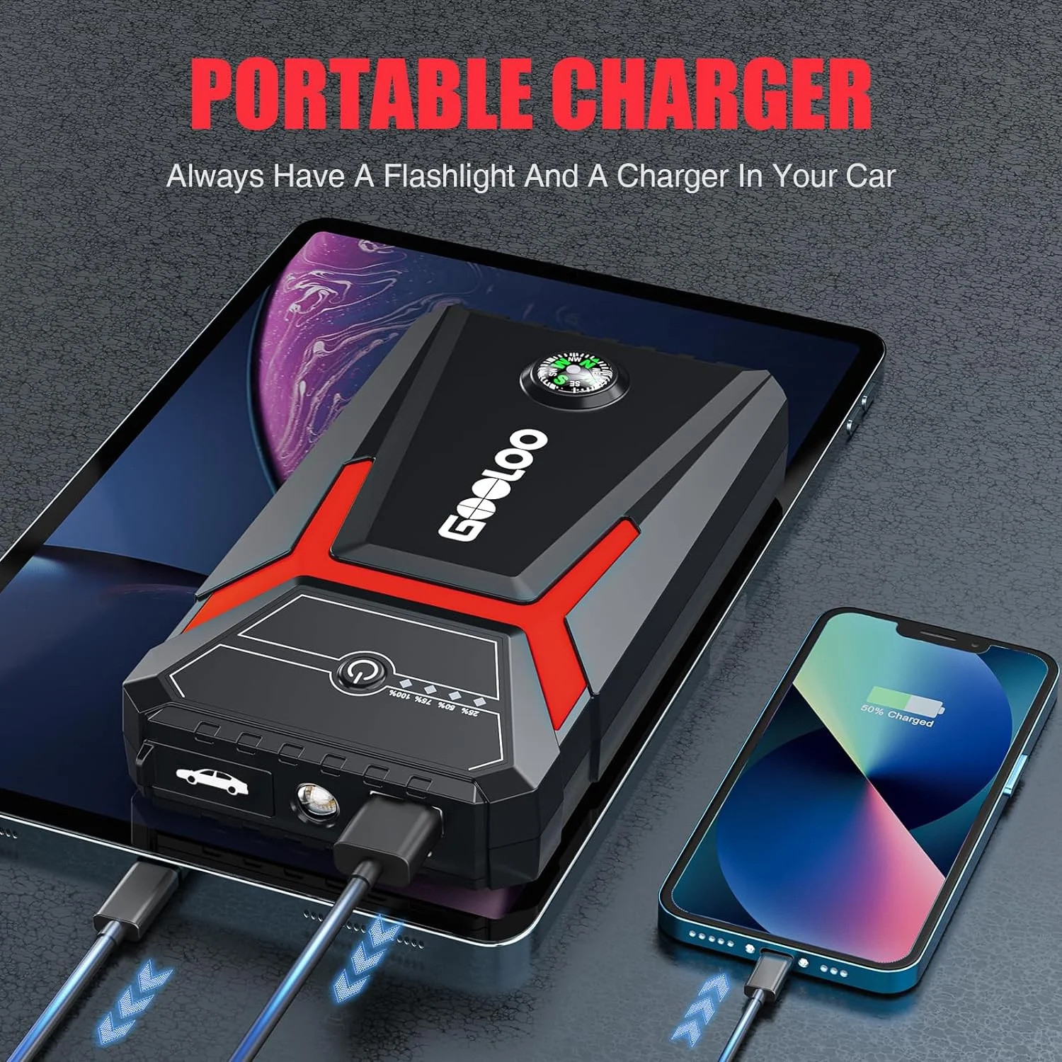 Car Jump Starter 1500A Vehicle 12V Battery Charger Booster Choose Your Color