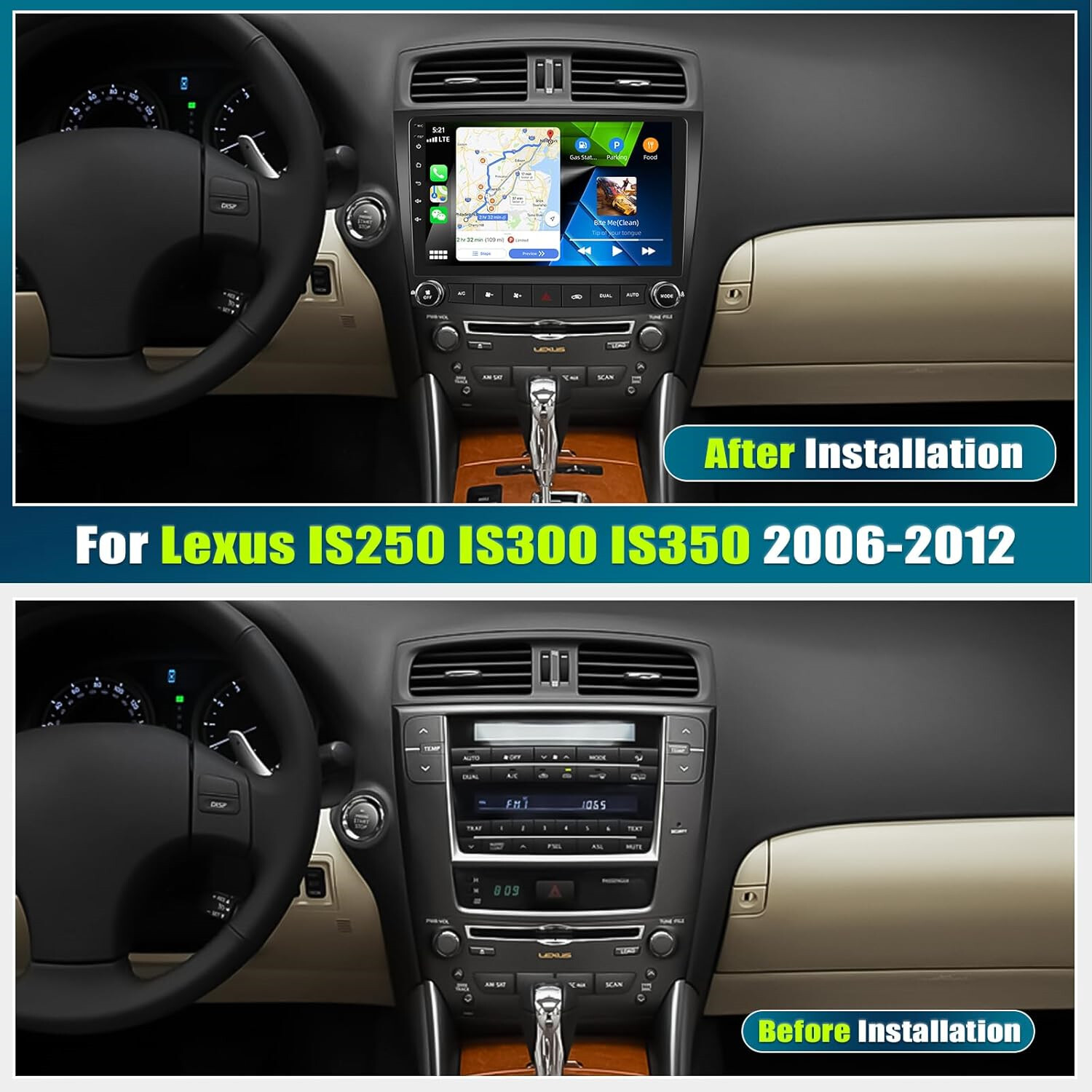 For Lexus IS250 IS350 2006-2012 Android 13 Apple CarPlay Car Stereo Radio GPS BT