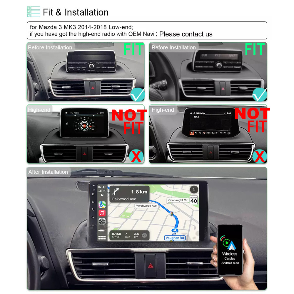 9″ Quad Core Car Radio For Mazda 3 Axela 2014-2019 Android GPS Stereo 4GB+64GB