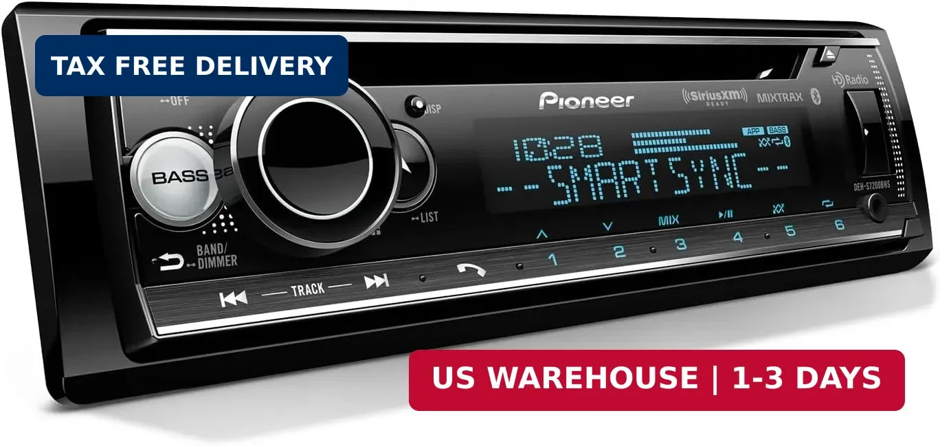 Pioneer DEH-S7200BHS 1-Din CD Receiver – Bluetooth, HD Radio, SiriusXM, USB/AUX,