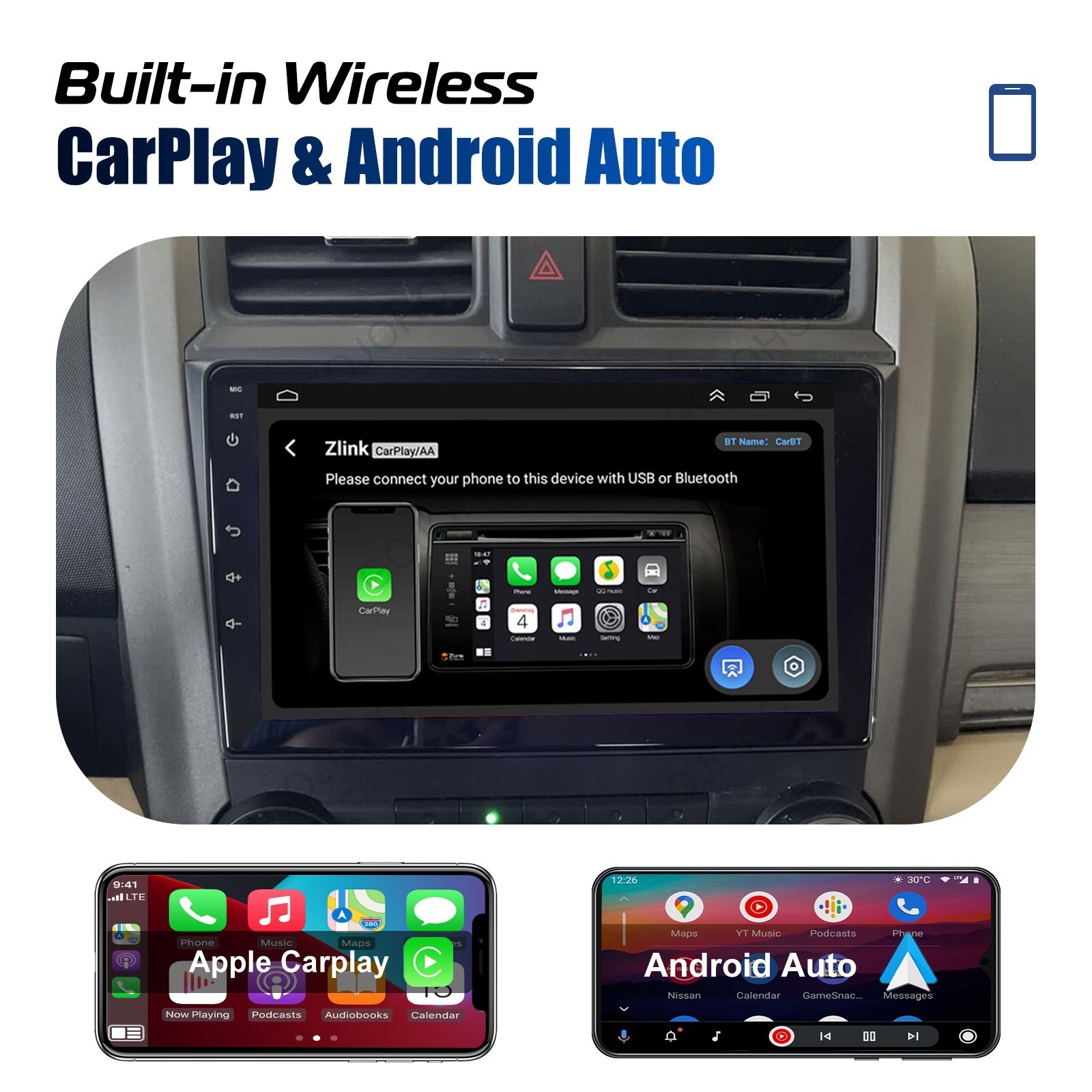 9″ 64GB FOR HONDA CRV 2007-2011 WIRELESS CARPLAY CAR STEREO RADIO GPS