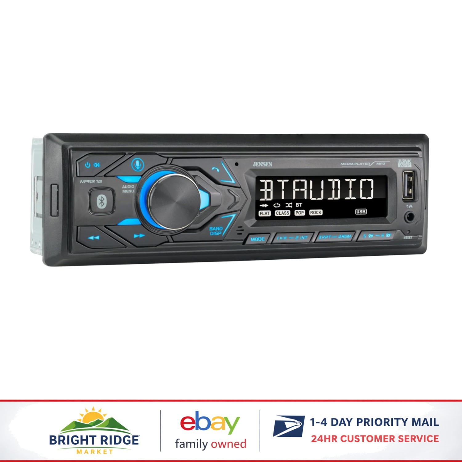 7-Character LCD Car Stereo with Bluetooth Music Streaming and USB Charging