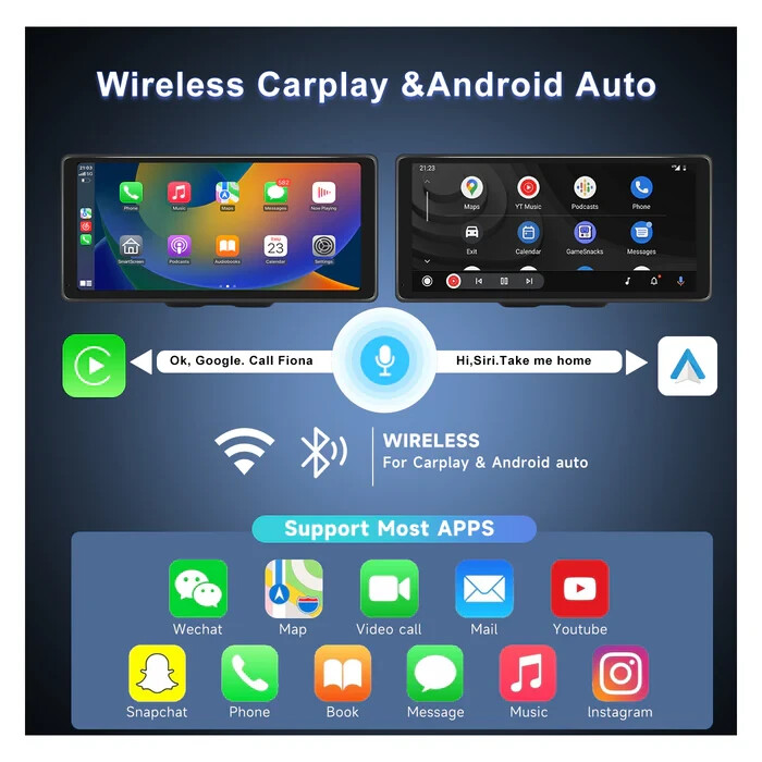 10.26inch 2K Portable Car Wireless Apple CarPlay Android Auto Touch Screen Radio