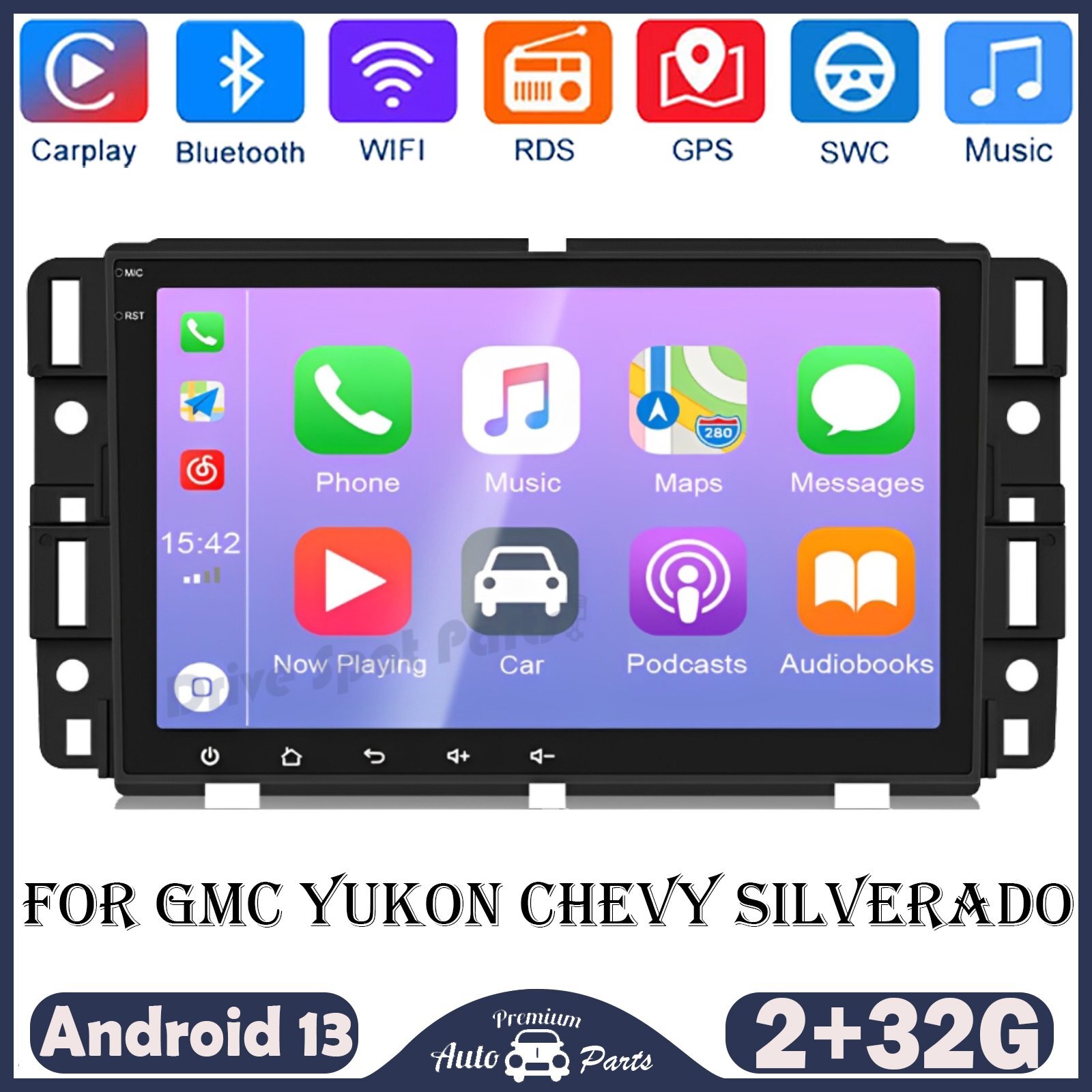 8″ Car Stereo Radio GPS Navi WIFI 2+32G For GMC Yukon Chevy Silverado Android 13